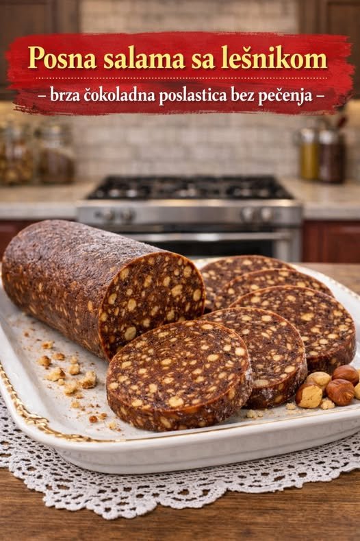 POSNA SALAMA SA LEŠNIKOM – BRZA ČOKOLADNA POSLASTICA BEZ PEČENJA - featured image POSNA SALAMA SA LEŠNIKOM – BRZA ČOKOLADNA POSLASTICA BEZ PEČENJA - featured image