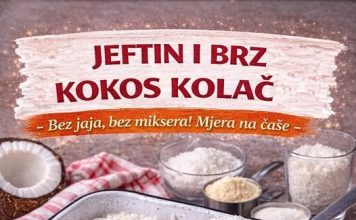 JEFTIN I BRZ KOKOS KOLAČ, bez jaja, bez miksera, mjera na čaše… JEFTIN I BRZ KOKOS KOLAČ, bez jaja, bez miksera, mjera na čaše… - featured image