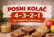 Posni kolač 4, 3, 2, 1, sa rendanim jabukam Posni kolač 4, 3, 2, 1, sa rendanim jabukam - featured image