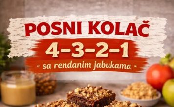 Posni kolač 4, 3, 2, 1, sa rendanim jabukam Posni kolač 4, 3, 2, 1, sa rendanim jabukam - featured image
