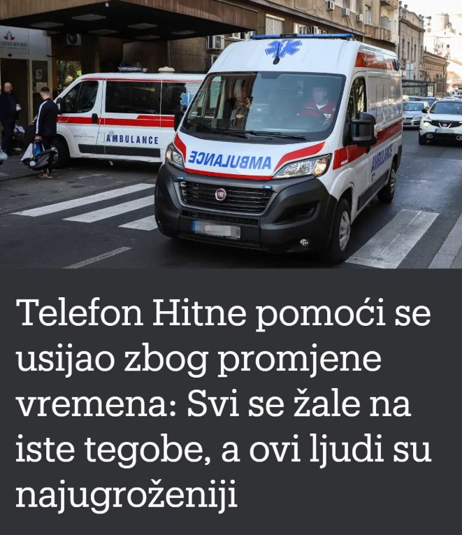 Telefon Hitne pomoći se usijao zbog promjene vremena: Svi se žale na iste tegobe, a ovi ljudi su najugroženiji - featured image Telefon Hitne pomoći se usijao zbog promjene vremena: Svi se žale na iste tegobe, a ovi ljudi su najugroženiji - featured image