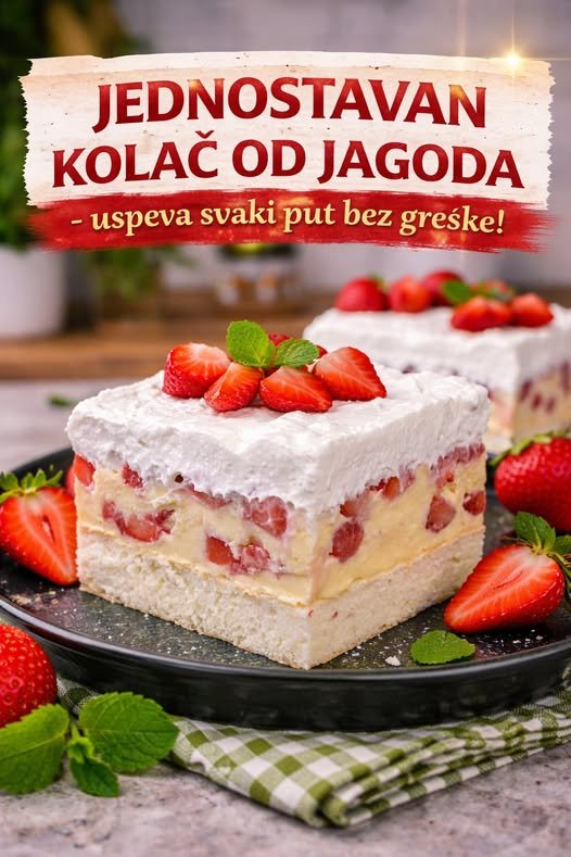 JEDNOSTAVAN KOLAČ OD JAGODA – uspeva svaki put bez greške! - featured image