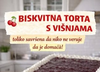 BISKVITNA TORTA S VIŠNJAMA – toliko savršena da niko ne veruje da je domaća! BISKVITNA TORTA S VIŠNJAMA – toliko savršena da niko ne veruje da je domaća! - featured image
