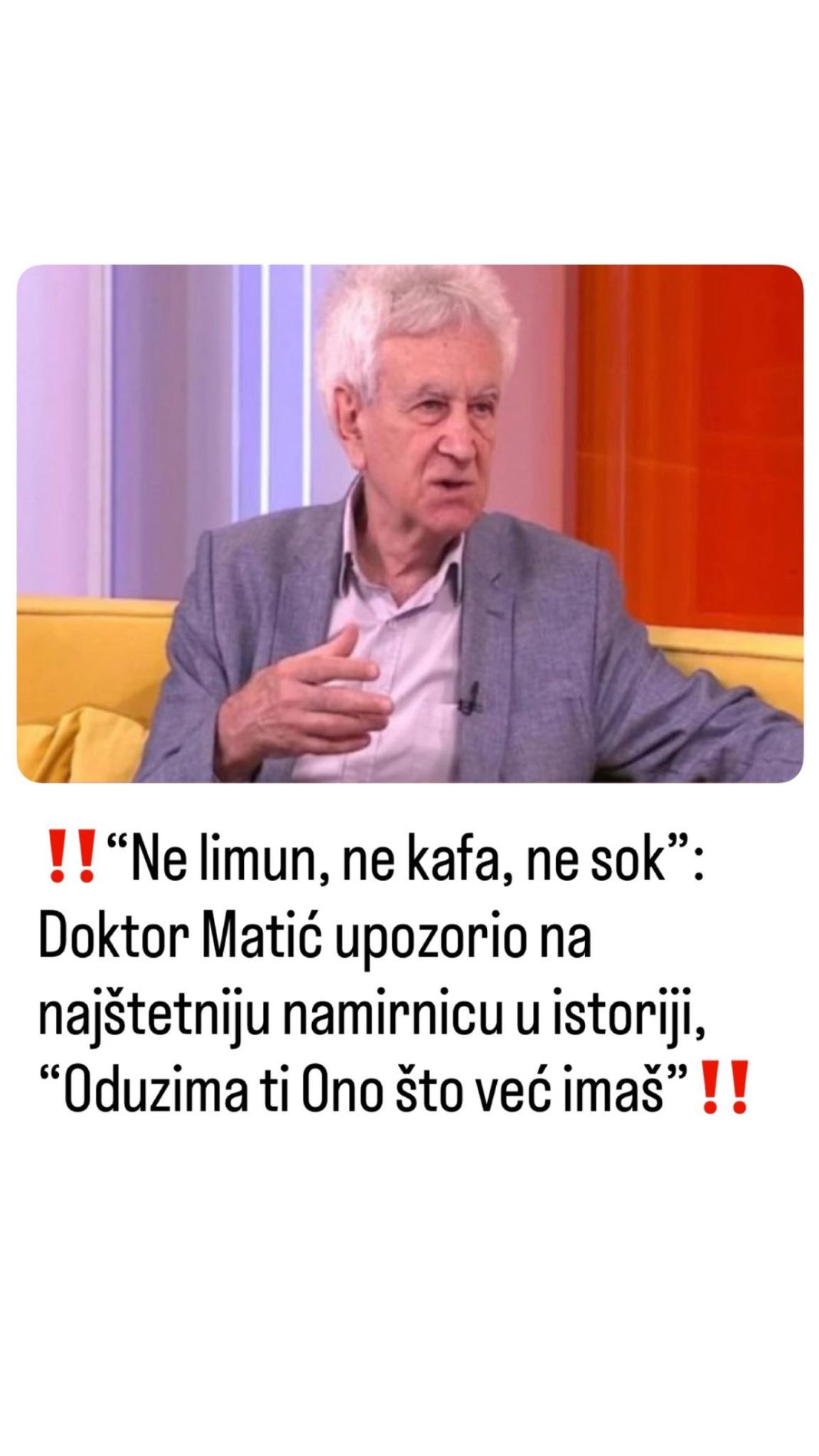“Ne limun, ne kafa, ne sok”: Doktor Matić upozorio na najštetniju namirnicu u istoriji, “0duzima ti 0no što već imaš” - featured image