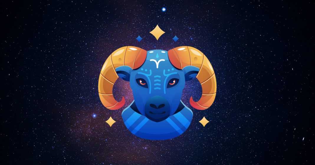 Aries zodiac sign and three tarot cards revealing love, money, and destiny
