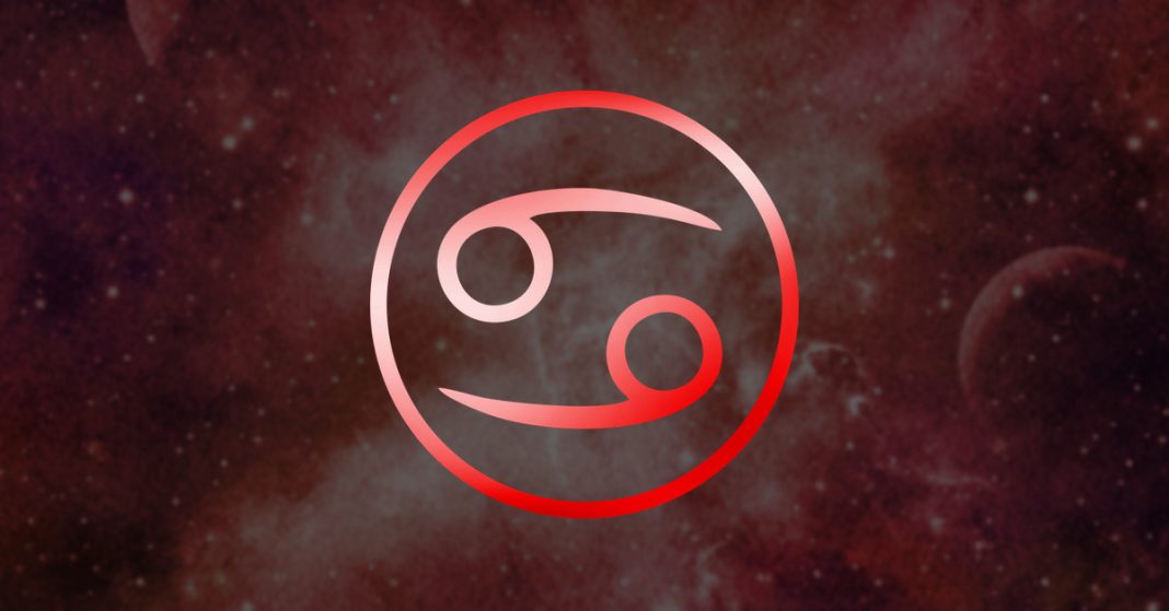 Cancer zodiac sign and three tarot cards revealing love, money, and destiny