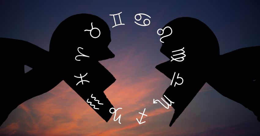 WATCH OUT THIS FRIDAY: The Universe Has a Test in Store for You Silhouetted hands forming a heart shape with zodiac symbols floating above a warm sunset background