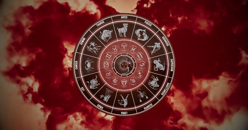 9/9 IS NEAR: The Most Magical Day of the Year Has a Message for Every Zodiac Sign Glowing red zodiac wheel with astrological symbols surrounded by dramatic red clouds and mystical celestial energy